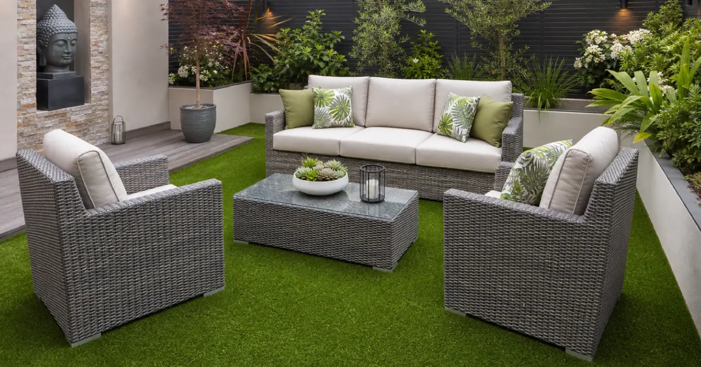 artificial grass under garden furniture - first impressions matter
